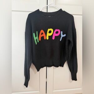 Forever 21 Black Crewneck Sweater with Multicolor HAPPY Letters